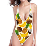 Tropical Fruits Pattern Print High Cut One Piece Swimsuit