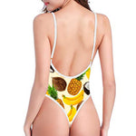 Tropical Fruits Pattern Print High Cut One Piece Swimsuit