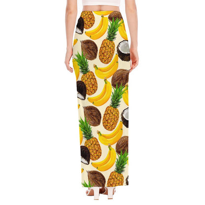 Tropical Fruits Pattern Print High Slit Maxi Skirt