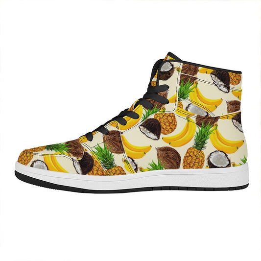 Tropical Fruits Pattern Print High Top Leather Sneakers