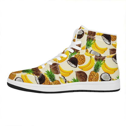 Tropical Fruits Pattern Print High Top Leather Sneakers