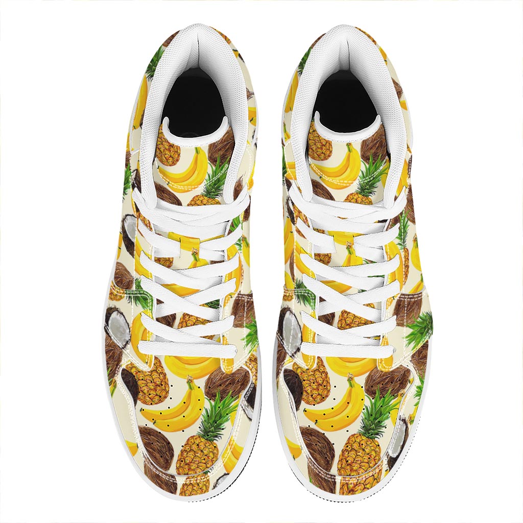 Tropical Fruits Pattern Print High Top Leather Sneakers