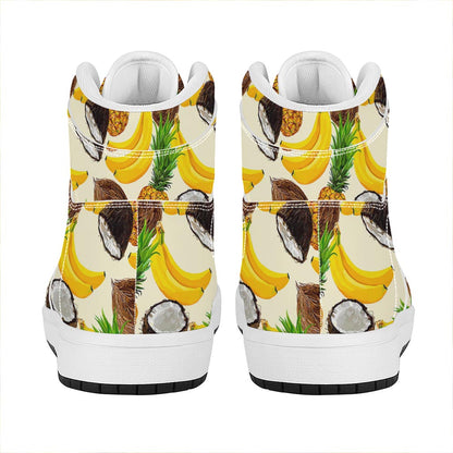 Tropical Fruits Pattern Print High Top Leather Sneakers