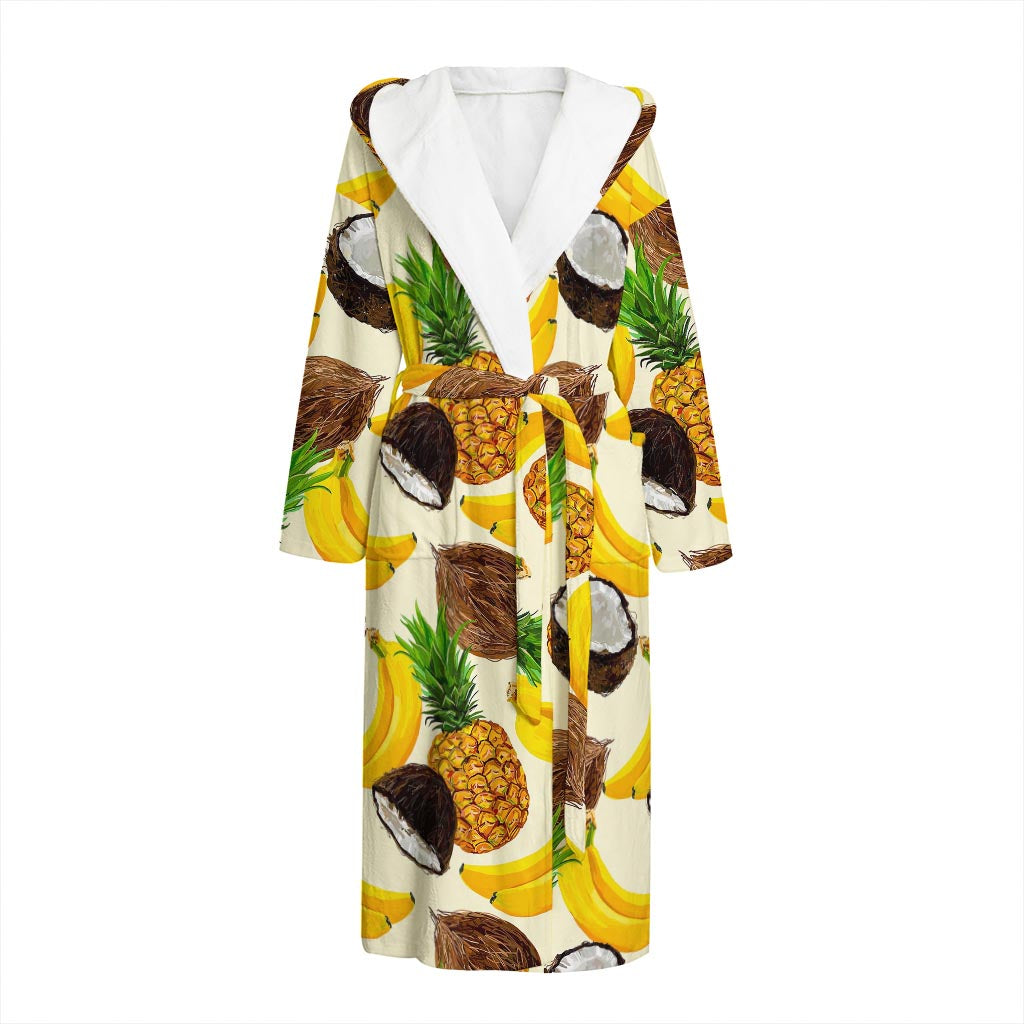 Tropical Fruits Pattern Print Hooded Bathrobe