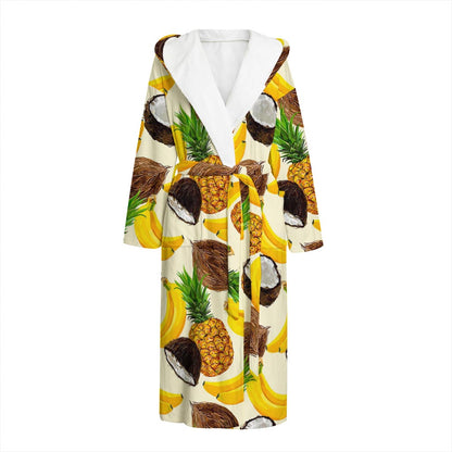 Tropical Fruits Pattern Print Hooded Bathrobe