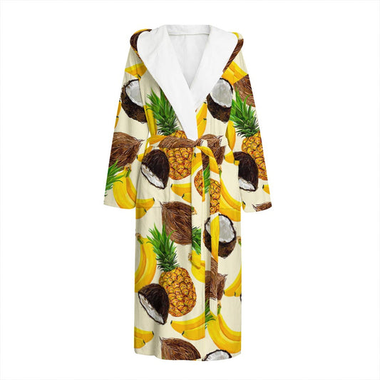 Tropical Fruits Pattern Print Hooded Bathrobe