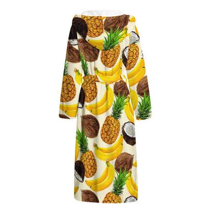 Tropical Fruits Pattern Print Hooded Bathrobe