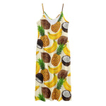 Tropical Fruits Pattern Print Jersey Midi Cami Dress