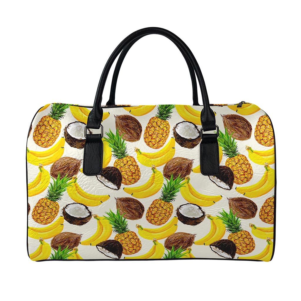 Tropical Fruits Pattern Print Leather Duffle Bag