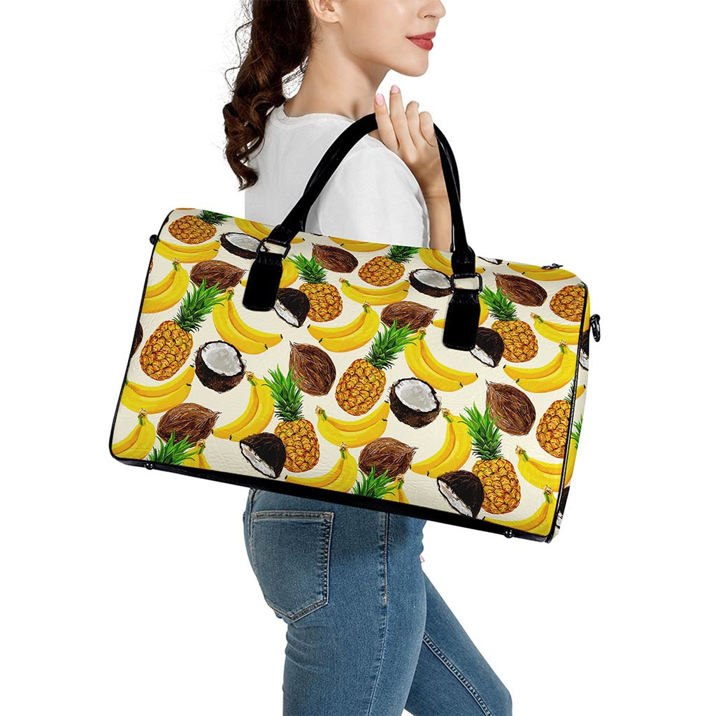 Tropical Fruits Pattern Print Leather Duffle Bag