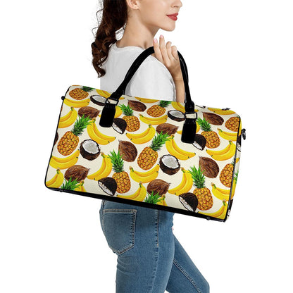 Tropical Fruits Pattern Print Leather Duffle Bag