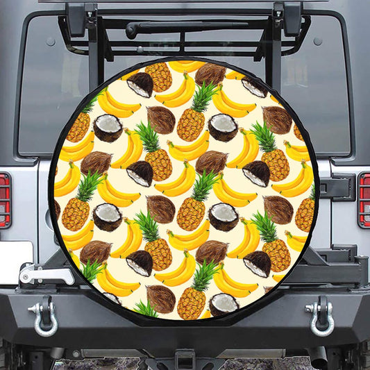 Tropical Fruits Pattern Print Leather Spare Tire Cover