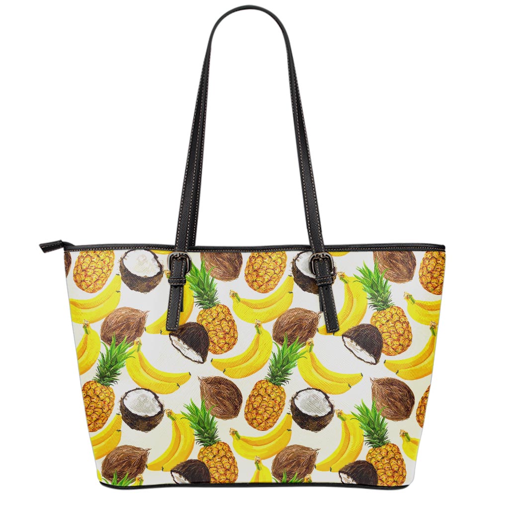 Tropical Fruits Pattern Print Leather Tote Bag