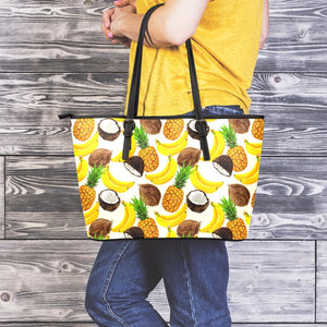 Tropical Fruits Pattern Print Leather Tote Bag