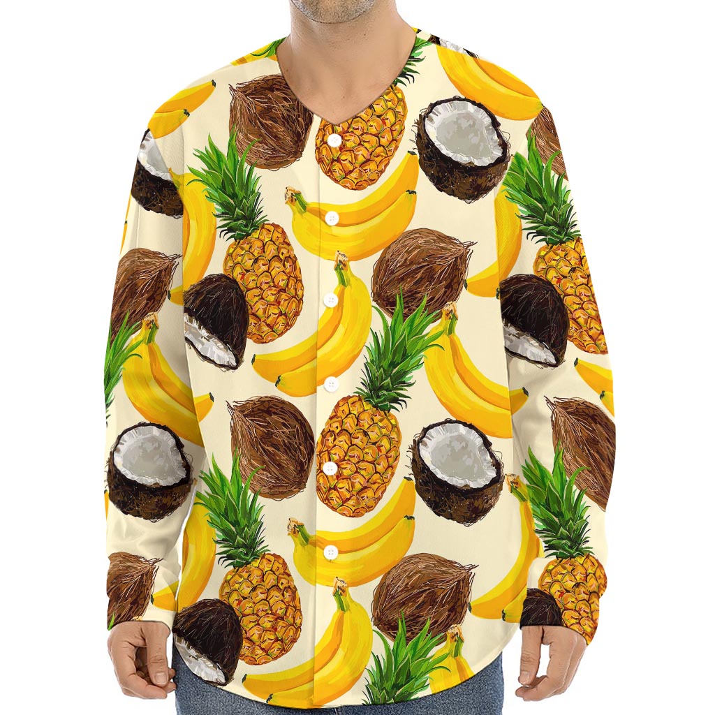 Tropical Fruits Pattern Print Long Sleeve Baseball Jersey