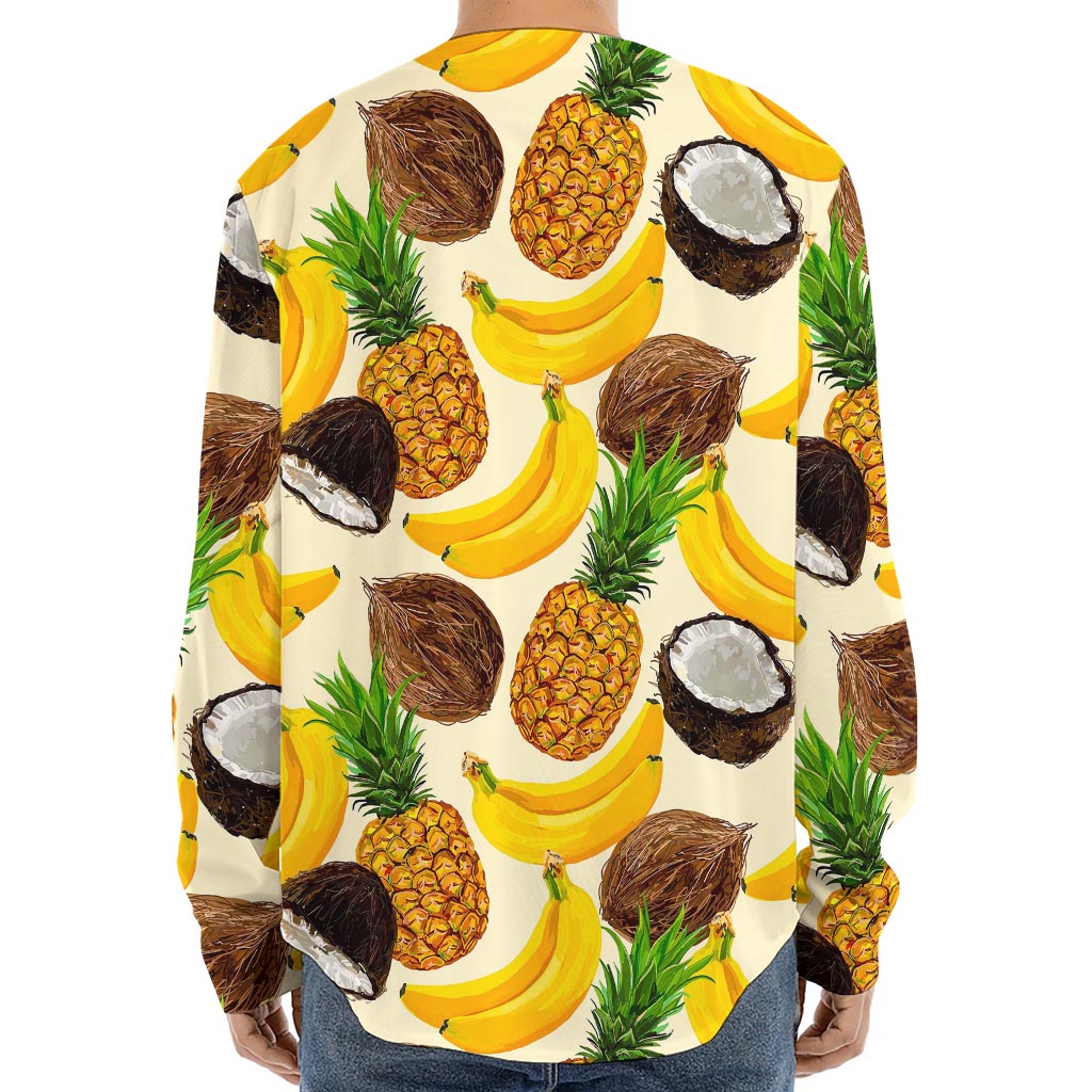 Tropical Fruits Pattern Print Long Sleeve Baseball Jersey