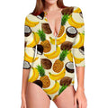 Tropical Fruits Pattern Print Long Sleeve Swimsuit