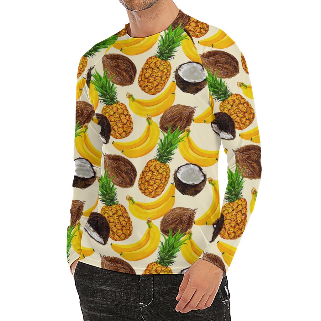 Tropical Fruits Pattern Print Men's Long Sleeve Rash Guard