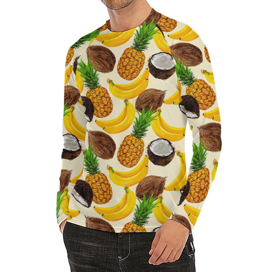 Tropical Fruits Pattern Print Men's Long Sleeve Rash Guard