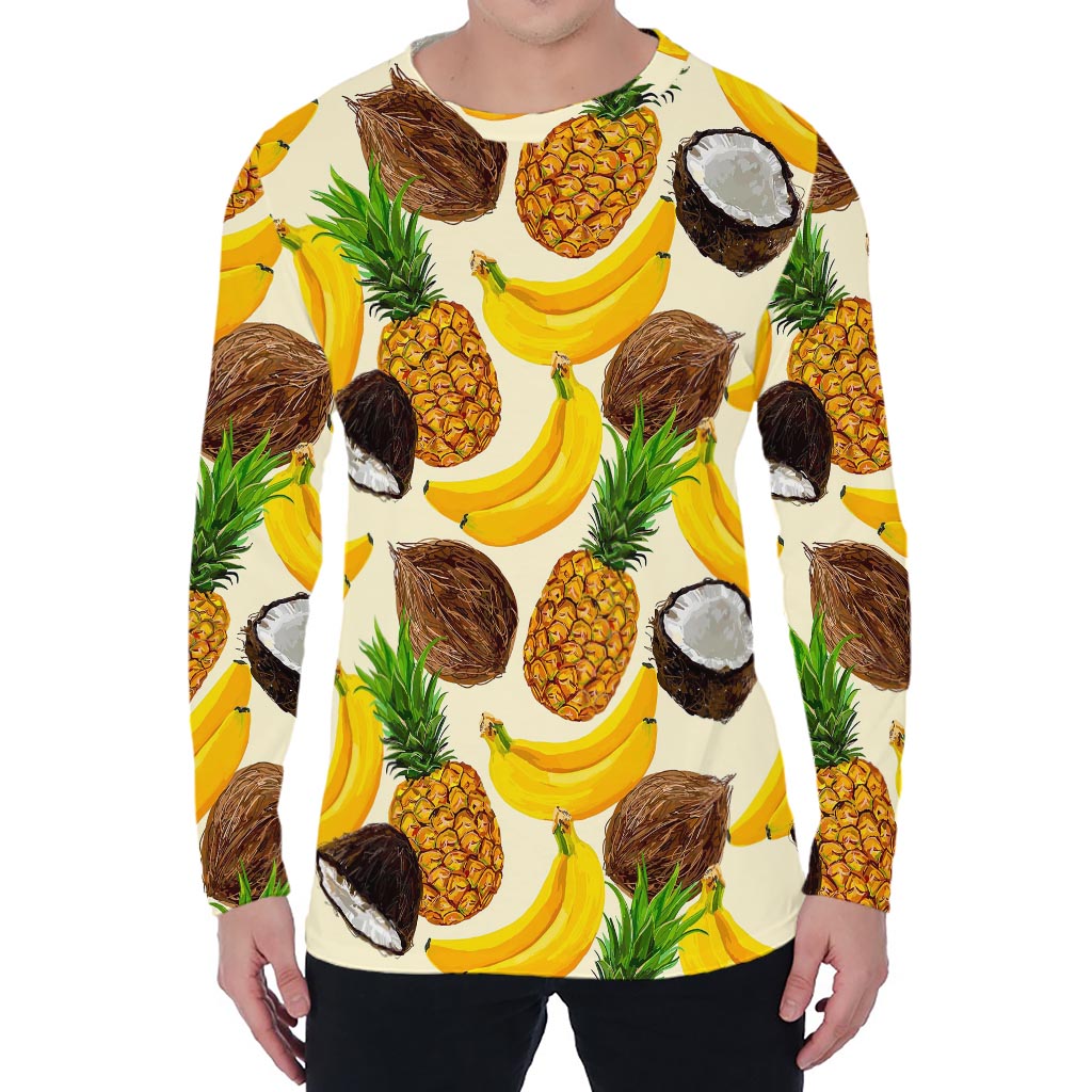 Tropical Fruits Pattern Print Men's Long Sleeve T-Shirt