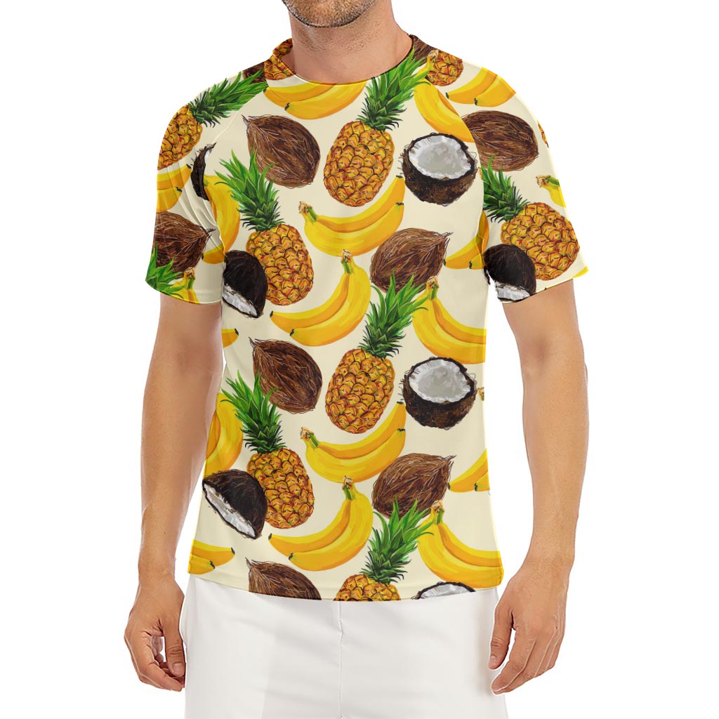 Tropical Fruits Pattern Print Men's Short Sleeve Rash Guard