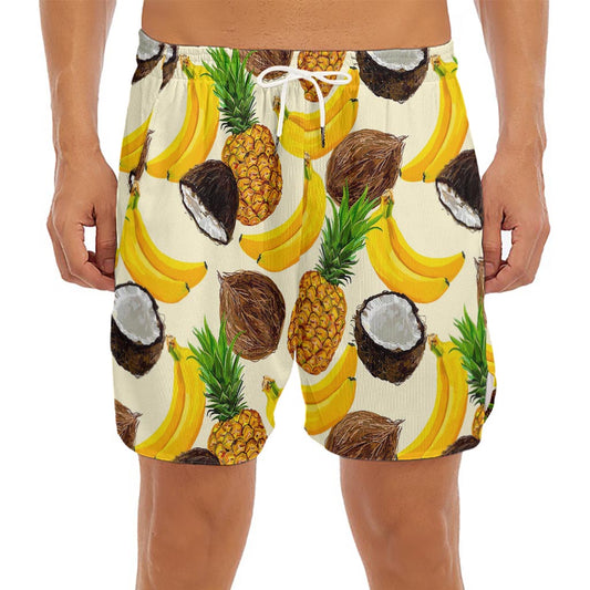 Tropical Fruits Pattern Print Men's Split Running Shorts