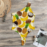 Tropical Fruits Pattern Print One Shoulder Bodysuit