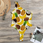 Tropical Fruits Pattern Print One Shoulder Bodysuit