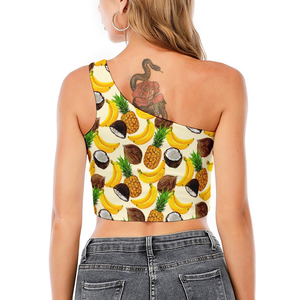Tropical Fruits Pattern Print One Shoulder Crop Top