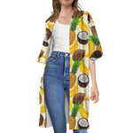 Tropical Fruits Pattern Print Open Front Beach Cover Up