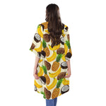 Tropical Fruits Pattern Print Open Front Beach Cover Up