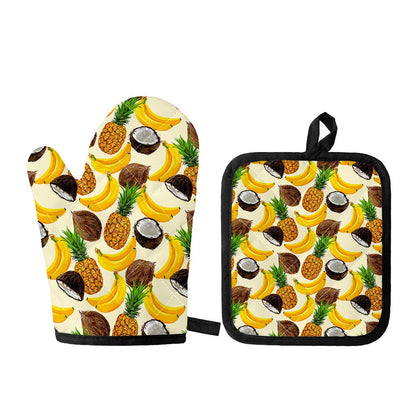 Tropical Fruits Pattern Print Oven Mitt And Pot Holder Set