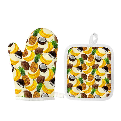 Tropical Fruits Pattern Print Oven Mitt And Pot Holder Set