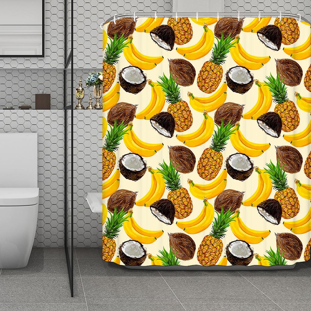 Tropical Fruits Pattern Print Polyester Shower Curtain