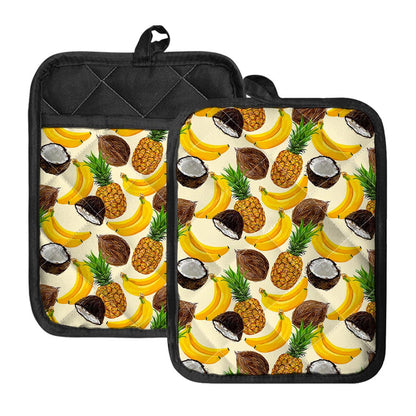 Tropical Fruits Pattern Print Pot Holders With Pocket