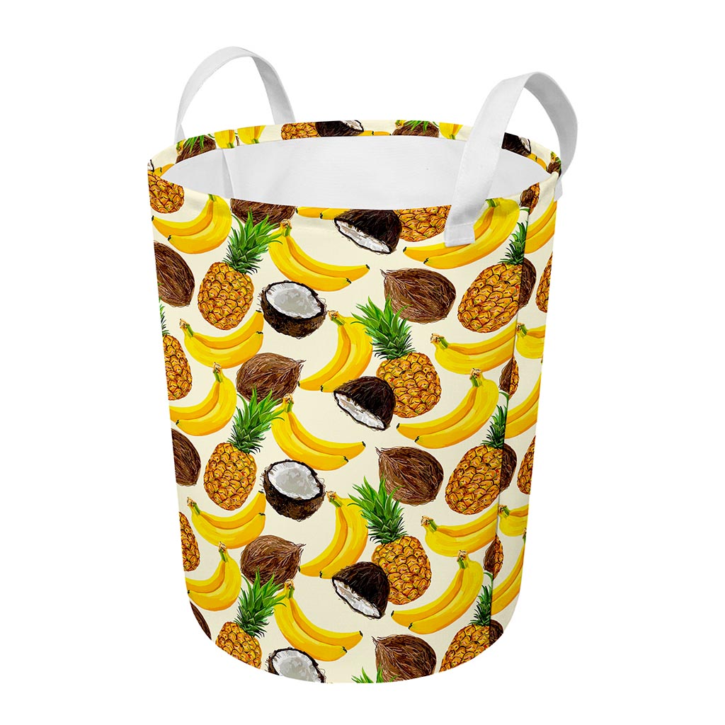 Tropical Fruits Pattern Print Round Laundry Basket