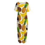 Tropical Fruits Pattern Print Short Sleeve Long Nightdress