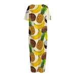 Tropical Fruits Pattern Print Short Sleeve Long Nightdress