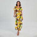 Tropical Fruits Pattern Print Short Sleeve Maxi Dress
