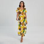 Tropical Fruits Pattern Print Short Sleeve Maxi Dress