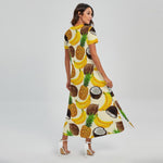 Tropical Fruits Pattern Print Short Sleeve Maxi Dress