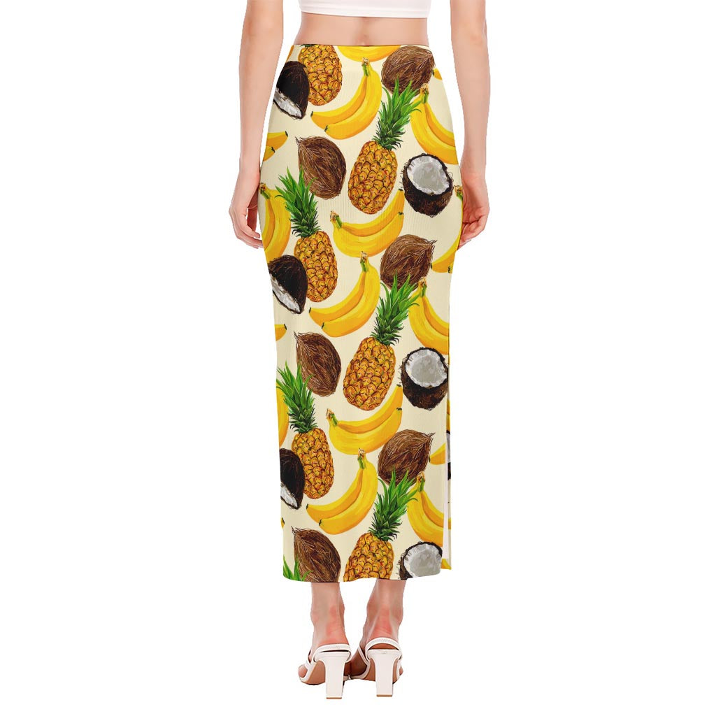 Tropical Fruits Pattern Print Side Slit Maxi Skirt
