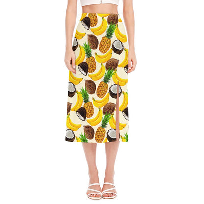 Tropical Fruits Pattern Print Side Slit Midi Skirt