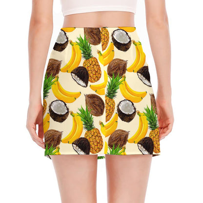 Tropical Fruits Pattern Print Side Slit Mini Skirt