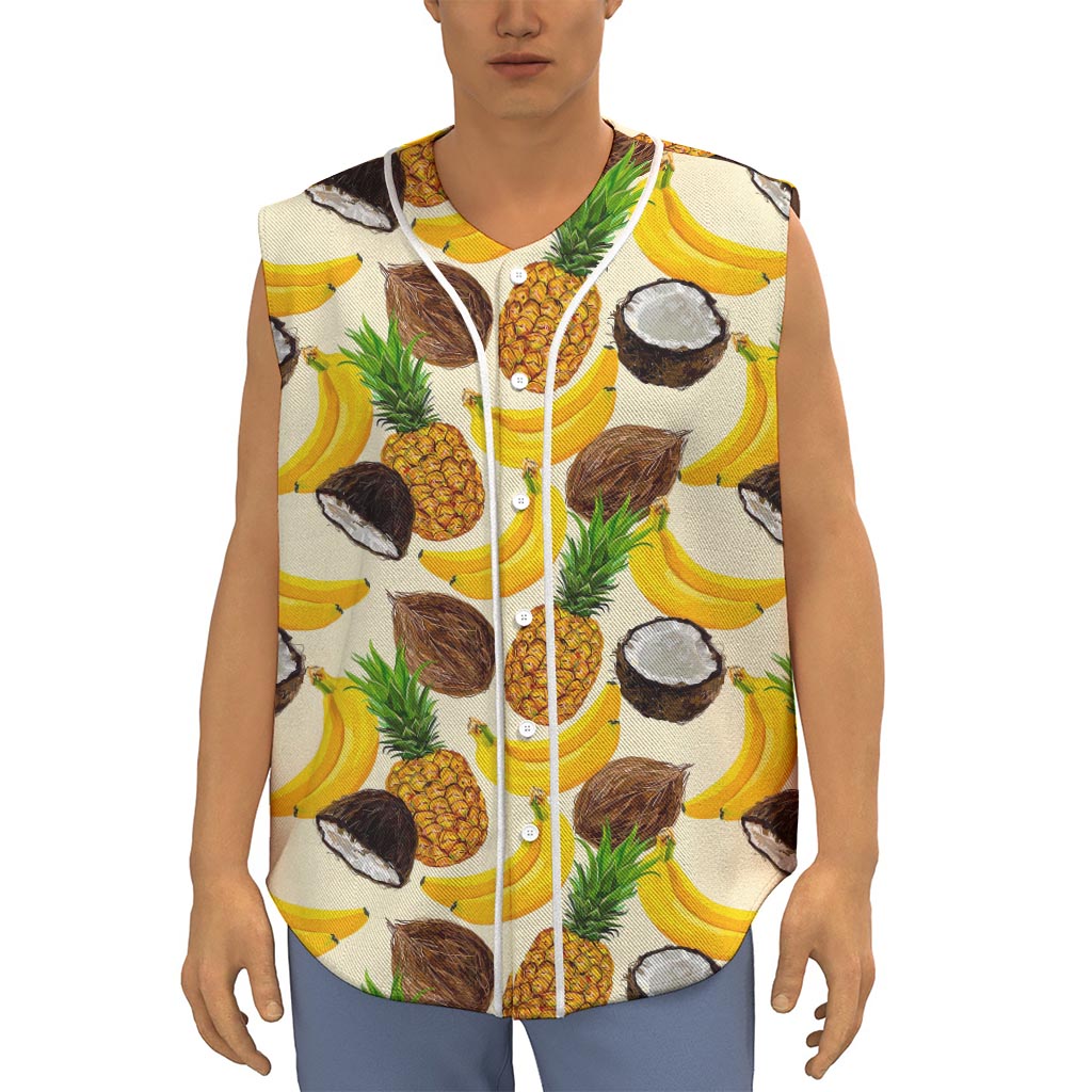 Tropical Fruits Pattern Print Sleeveless Baseball Jersey
