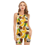 Tropical Fruits Pattern Print Sleeveless One Piece Swimsuit