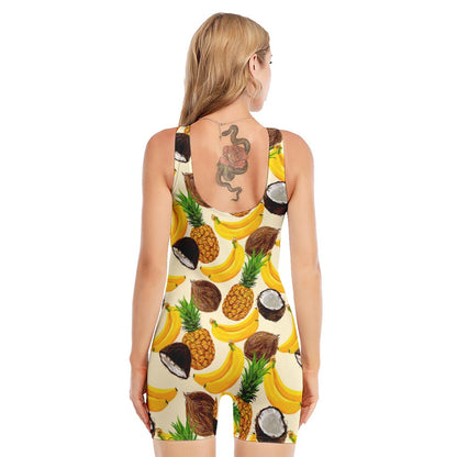 Tropical Fruits Pattern Print Sleeveless One Piece Swimsuit