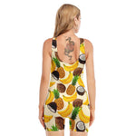 Tropical Fruits Pattern Print Sleeveless One Piece Swimsuit