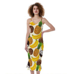 Tropical Fruits Pattern Print Slim Fit Midi Cami Dress
