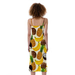 Tropical Fruits Pattern Print Slim Fit Midi Cami Dress